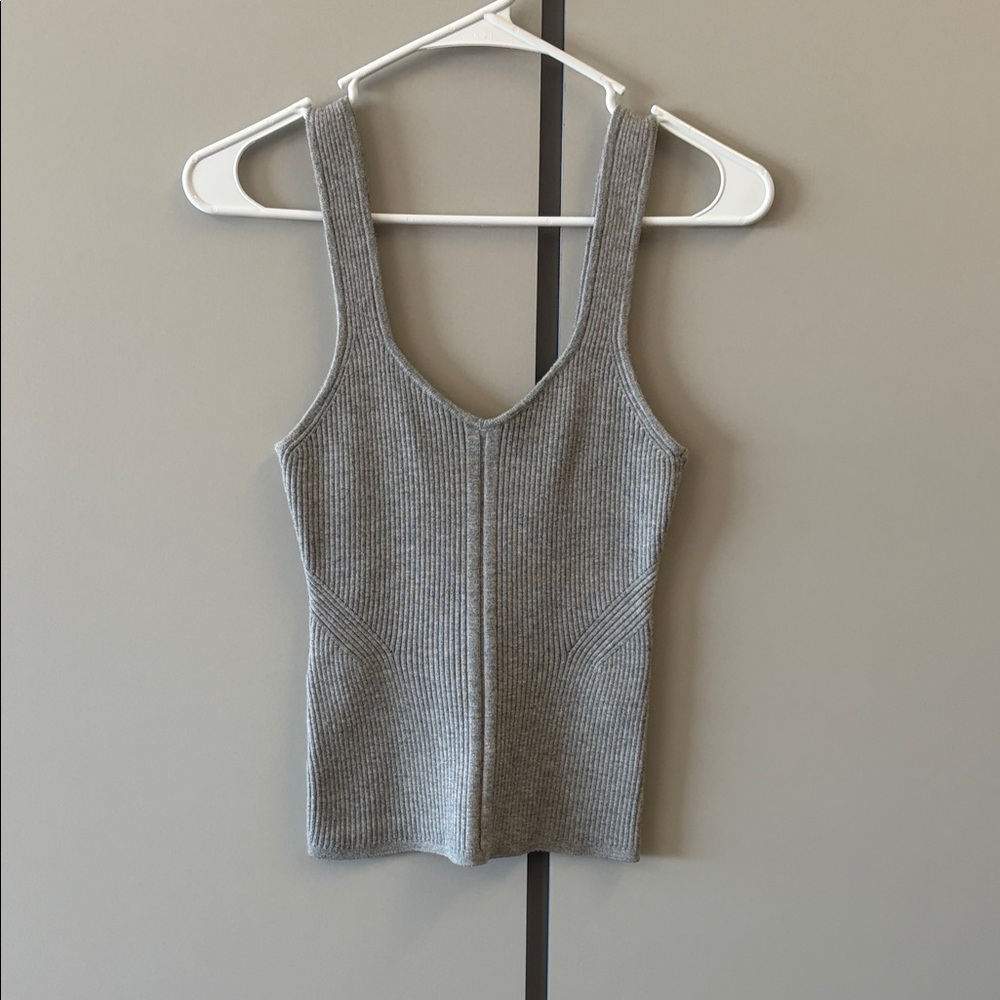 White House Black Market Gray Ribbed V-Neck Tank